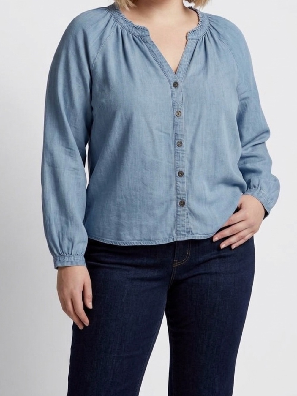 Marine Layer Light Blue Button-Front Peasant Blouse